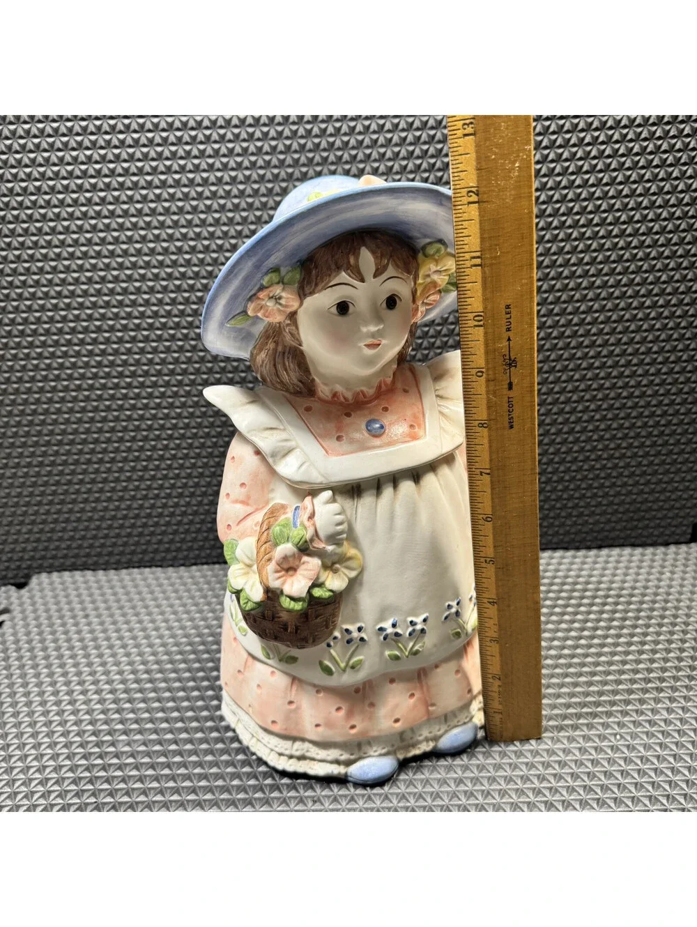 Takahashi Ceramic Bonnet Flower Maiden Girl Basket Cookie Jar 12” Vintage Japan